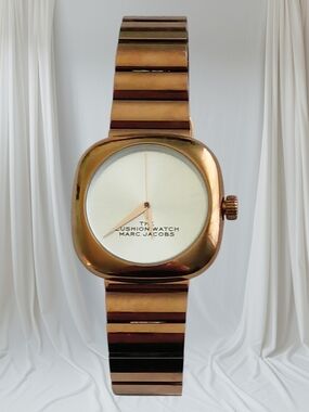 Marc Jacobs Rose Gold and White Cushion-Style Bracelet Watch
